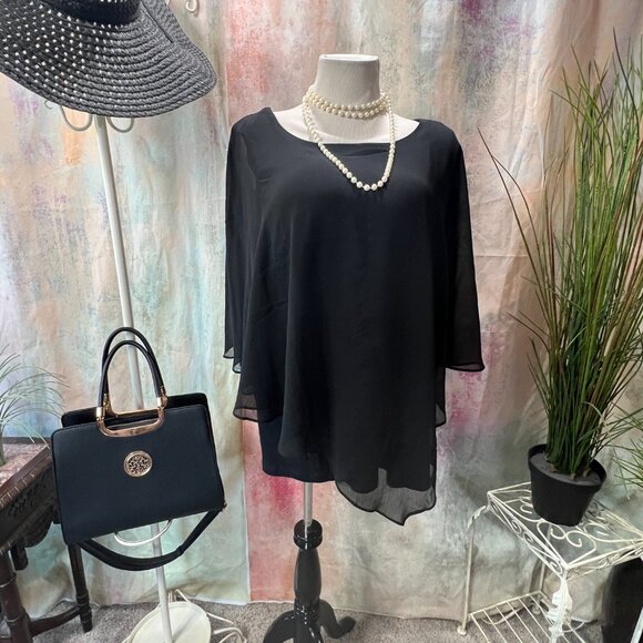 AGB πFigure- Friendly Black Chiffon Drape Overlay Top Keyhole Backside - Picture 2 of 14